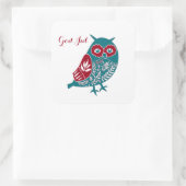 God jul Scandinavian Blue en Red Owl Vierkante Sticker (Tas)