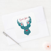 God jul Scandinavian Blue en Red Reindeer Vierkante Sticker (Envelop)
