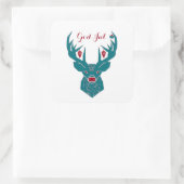 God jul Scandinavian Blue en Red Reindeer Vierkante Sticker (Tas)