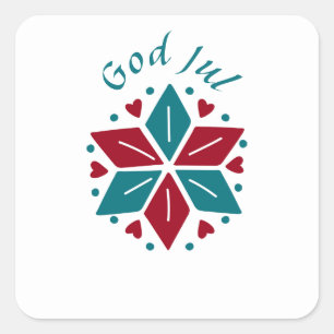 God jul Scandinavian Kerstster Blue en Red Vierkante Sticker