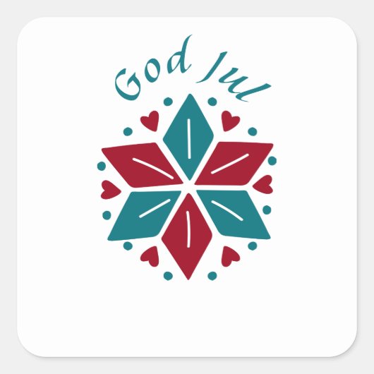 God jul Scandinavian Kerstster Blue en Red Vierkante Sticker (Voorkant)