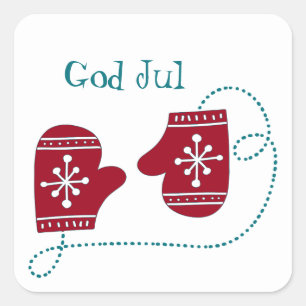God jul Scandinavian Red Mittens Vierkante Sticker
