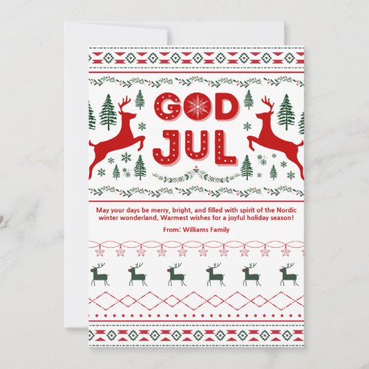 God Jul Scandinavisch Patroon Kerstmis Groet Feestdagenkaart (Voorkant)