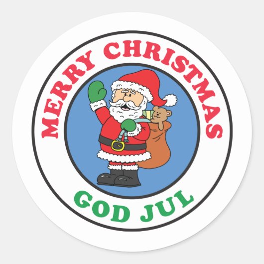 God Jul Swedish Christmas Santa Ronde Sticker (Voorkant)