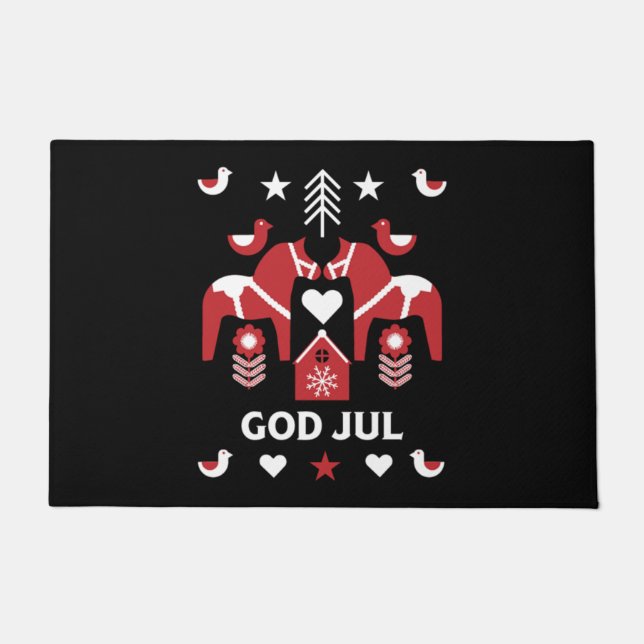 God Jul Swedish Folk Art Deurmat (Voorkant)