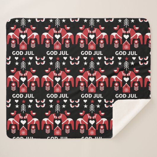 God Jul Swedish Folk Art Sherpa Blanket Sherpa Deken (Voorkant (horizontaal))