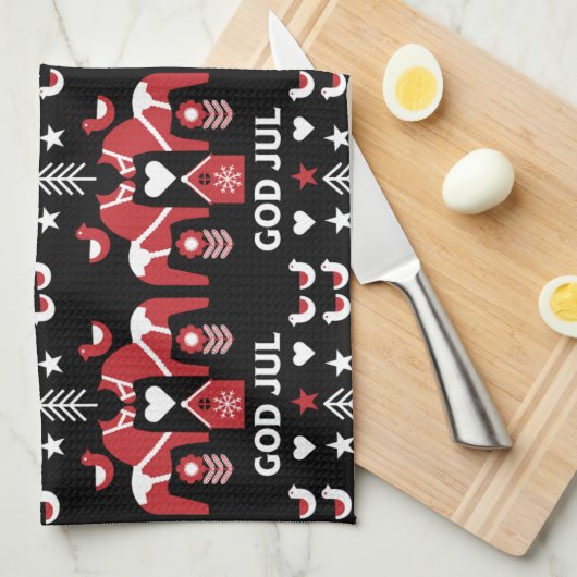 God Jul Swedish Folk Art Theedoek (Quarter Fold)
