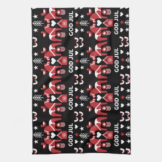 God Jul Swedish Folk Art Theedoek (Verticaal)