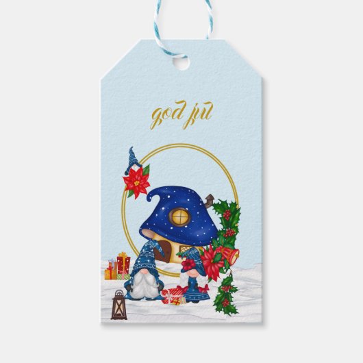 God Jul Swedish Gnomen Cadeaulabel (Voorkant)
