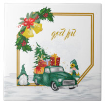 God jul Swedish Gnomen Green Couple Ceramic Tile