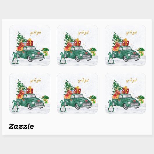 God Jul Swedish Gnomen Vierkante Sticker (Vel)