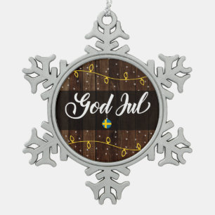 God jul Swedish Merry Kerstmis, Zweden Tin Sneeuwvlok Ornament