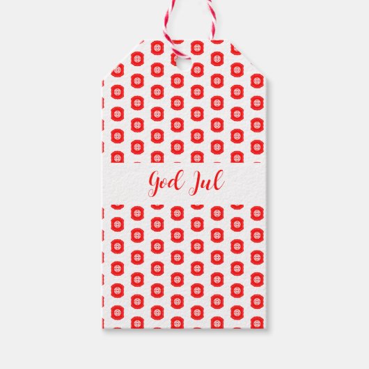 God Jul Vrolijk Kerstfeest Scandinavisch patroon c Cadeaulabel (Voorkant)