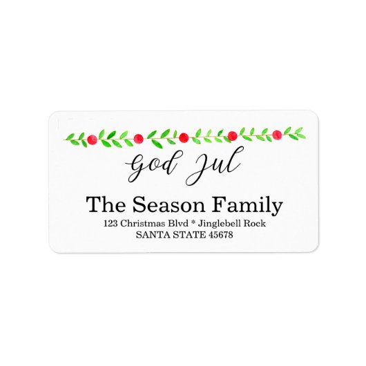 God Jul, watercolor Christmas banner Etiket (Voorkant)