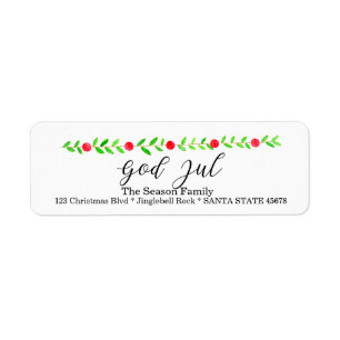 God Jul, watercolor Christmas banner Etiket