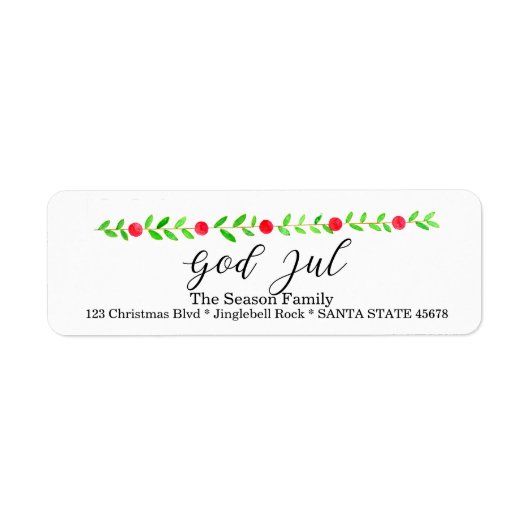 God Jul, watercolor Christmas banner Etiket (Voorkant)