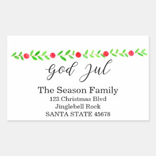 God Jul, watercolor Christmas banner Rechthoekige Sticker
