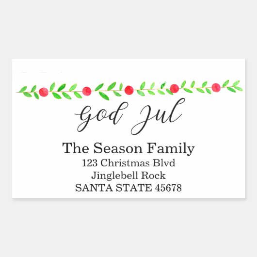 God Jul, watercolor Christmas banner Rechthoekige Sticker (Voorkant)