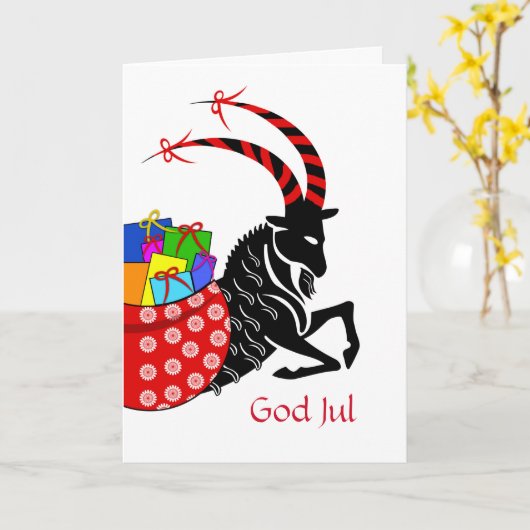 God Jul Yule Goat Swedish Kerstmis Kaart (Gele Bloem)