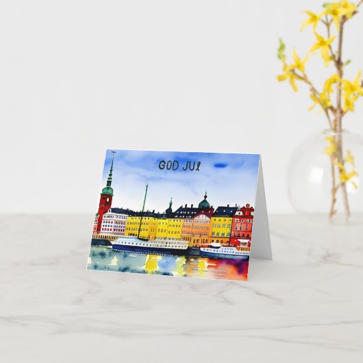 God jul, Zweedse kerst Kaart (Gele Bloem)