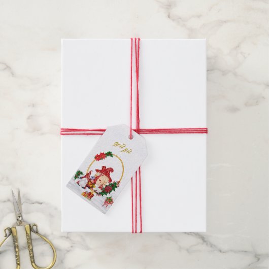 God jul Zweedse Rode familie Gnomes Cadeaulabel (Met Touw)