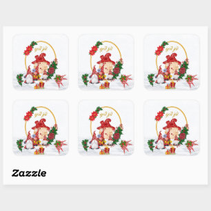 God jul Zweedse Rode familie Gnomes Vierkante Sticker