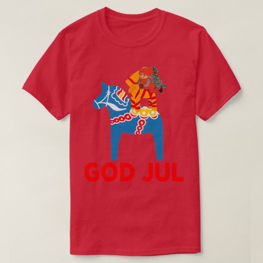 God juul Merry Kerstmis Dala Horse Tomte Julbock S T-shirt (Design voorkant)