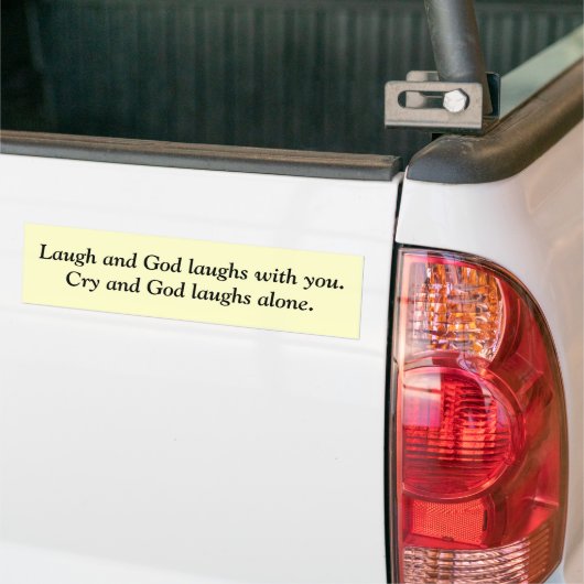 God lacht bumpersticker (Op Truck)