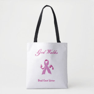 God loopt naast me borst kanker tote bag