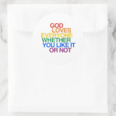 GOD LOVEERT IEDEREEN - RONDE STICKER (Tas)