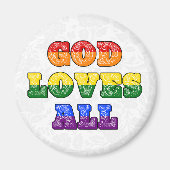 "God Loves All" Gay/LGBTQIA+/Queer Christian Pride Magneet (Voorkant)