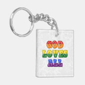 "God Loves All" Gay/LGBTQIA+/Queer Christian Pride Sleutelhanger (Voorkant Links)