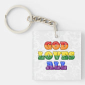 "God Loves All" Gay/LGBTQIA+/Queer Christian Pride Sleutelhanger (Voorkant)