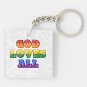 "God Loves All" Gay/LGBTQIA+/Queer Christian Pride Sleutelhanger (Achterkant)