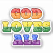 "God Loves All" Gay/LGBTQIA+/Queer Christian Pride Sticker (Voorkant)