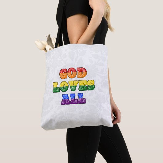 "God Loves All" Gay/LGBTQIA+/Queer Christian Pride Tote Bag (Dichtbij)