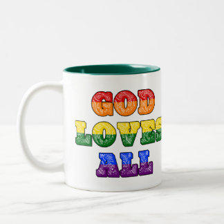 "God Loves All" Gay/LGBTQIA+/Queer Christian Pride Tweekleurige Koffiemok