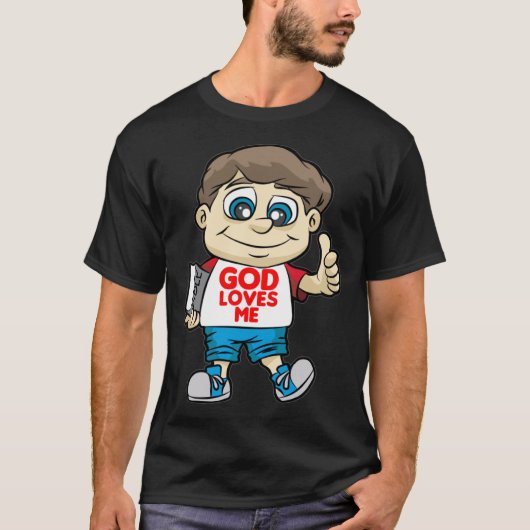 God Loves Me Belcher Christus met Bijbel en God Co T-shirt (Voorkant)