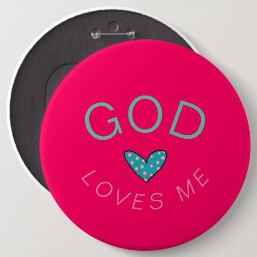 God Loves Me Donkerroze Button (Voorkant /achterkant)