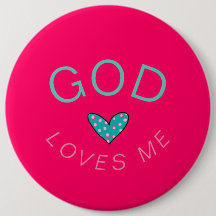 God Loves Me Donkerroze Button