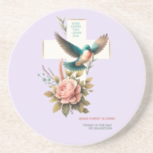 God Loves You Kruis en Vogel Ontwerp Zandsteen Onderzetter