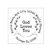 God Loves You Lavendel Laurel met retouradres Rubberstempel (Afrduk)