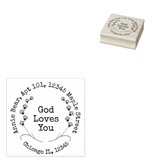 God Loves You Lavendel Laurel met retouradres Rubberstempel (Gestempeld)