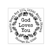 God Loves You Oak Acorn krans met retouradres Rubberstempel (Afrduk)