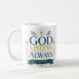 God Luistert Altijd Spirituele Christelijke Quote Koffiemok