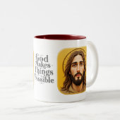 God Maakt Dingen Mogelijk Tweekleurige Koffiemok (Voorkant rechts)