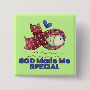 God Maakte Me Speciaal Autisme Vissymbool Vierkante Button 5,1 Cm