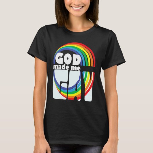 GOD MADE ME GAY RAINBOW IN LETTERS T-SHIRT (Voorkant)