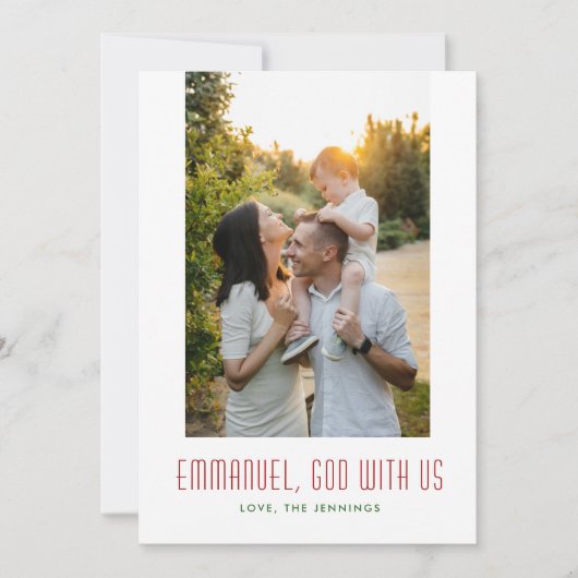 God met de Rode en Groene Religieuze Foto van ons Feestdagenkaart (Voorkant)