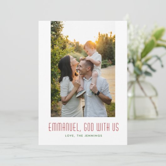 God met de Rode en Groene Religieuze Foto van ons Feestdagenkaart (Staand voorkant)